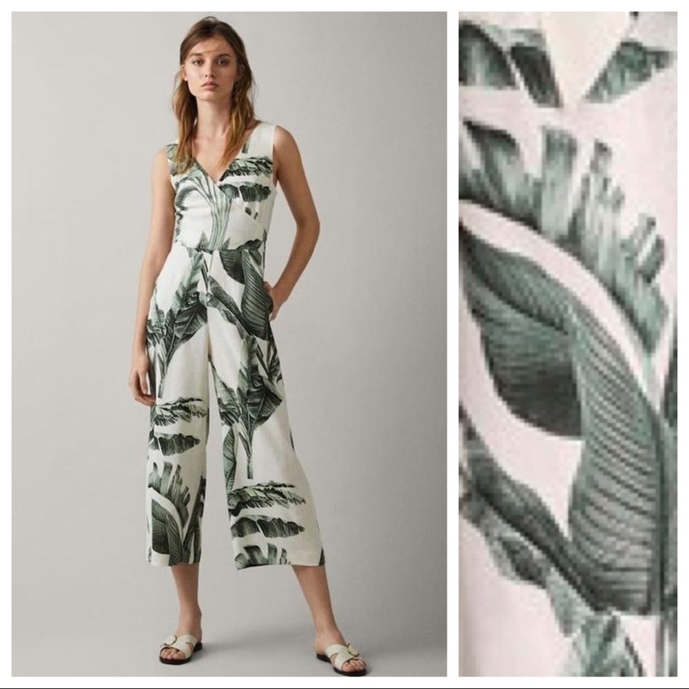 NWT. Massimo Dutti Palm Leaf Print Jumpsuit Size 4